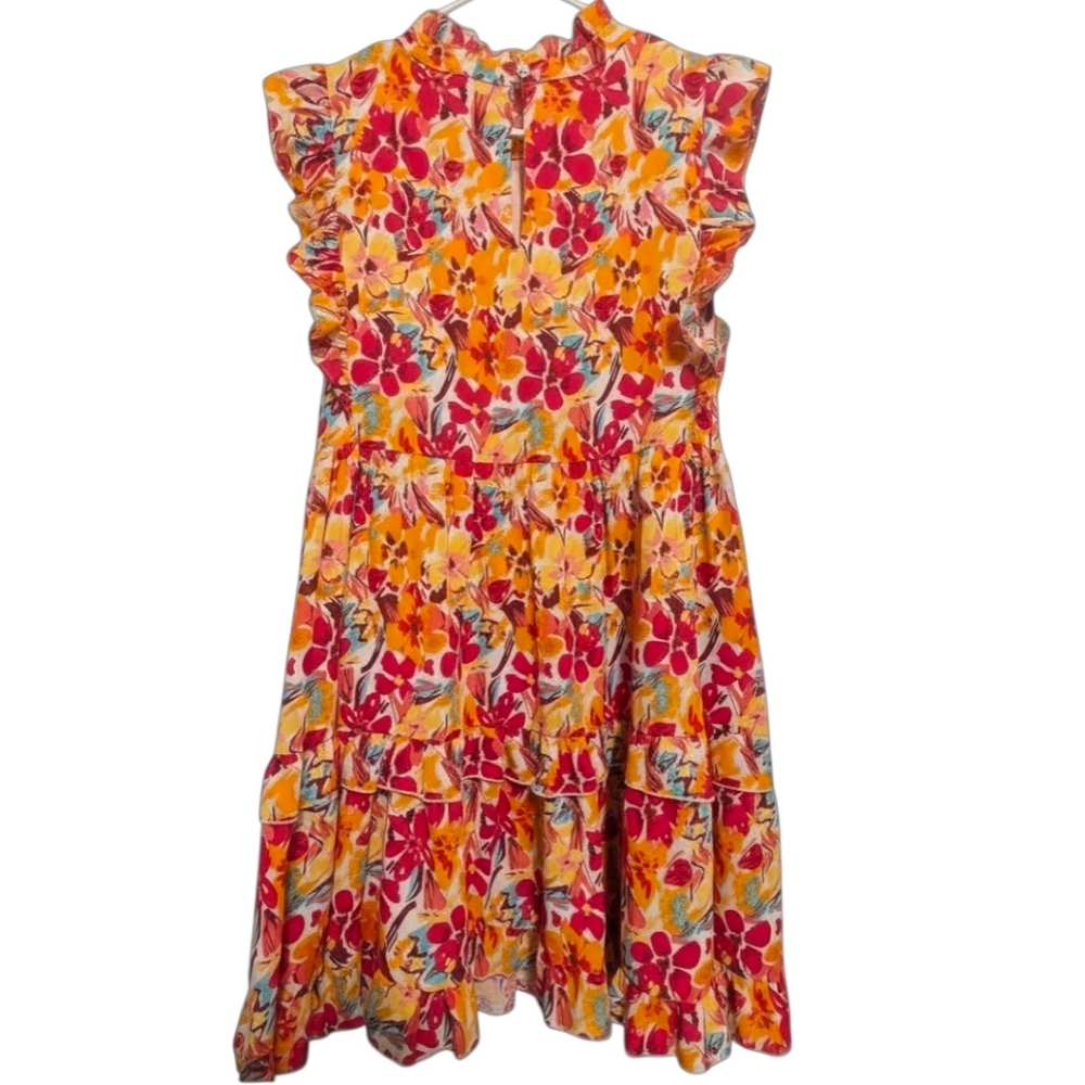 Jodifl Floral Ruffle Mini Dress Small Orange Red Boho Spring Easter NWT - Picture 2 of 9